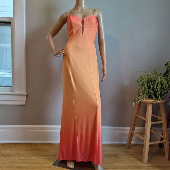 Vintage Y2K Zum Zum Prom Gown Maxi Dress Orange Ombre Rhinestone Size 3 - Picture 2 of 13